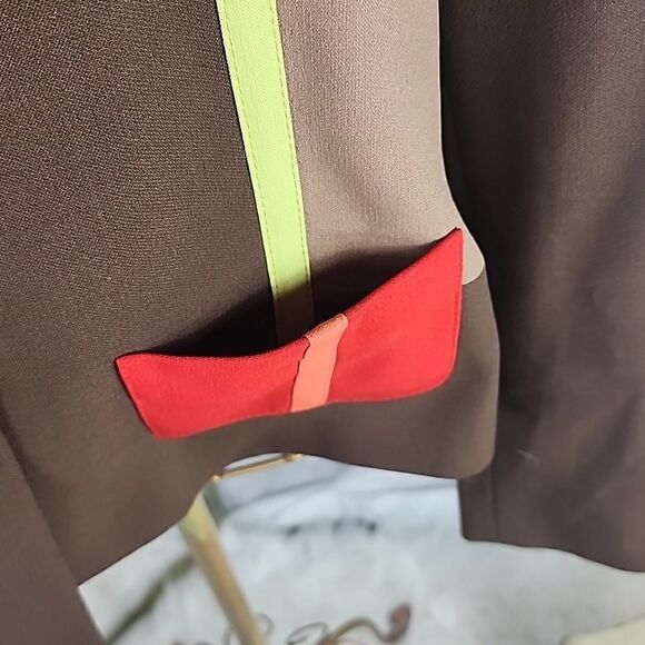 Harve Benard Jacket Size 8 Chocolate Brown Chartreuse Stripe - Picture 8 of 8